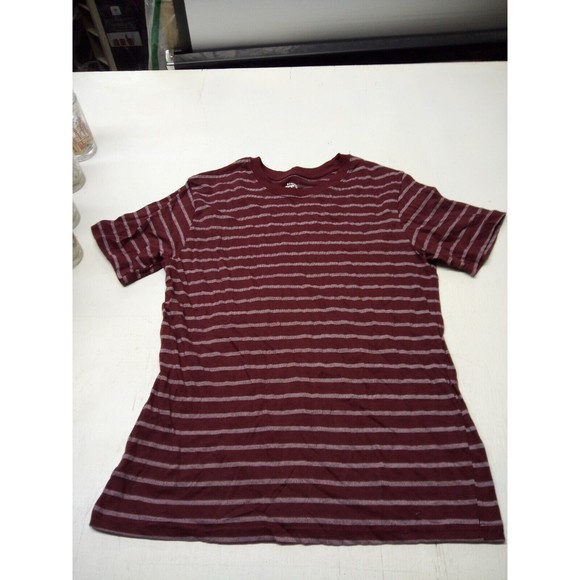 OT Revolution Men’s Tee-Shirt Pullover Striped Gray & Maroon Size XL Short Sleev - Picture 1 of 4